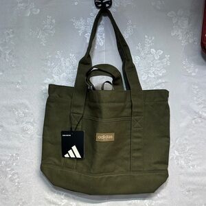 Adidas olive strata green 2 way carry 12oz cotton canvas court pockets tote bag